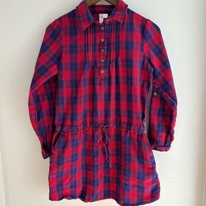 Ayla 100% Cotton Red & Blue Plaid Shirt Dress Pockets Drawstring Women’s Medium